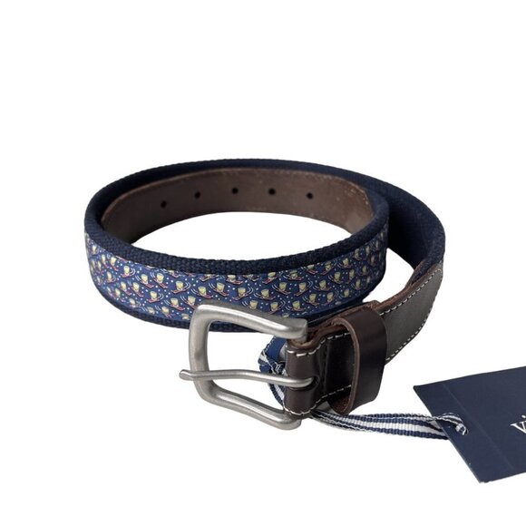 Vineyard Vines Belt NWT Mens 30 Brown Leather Blue Graphic Shotski Canvas Club - Picture 6 of 9